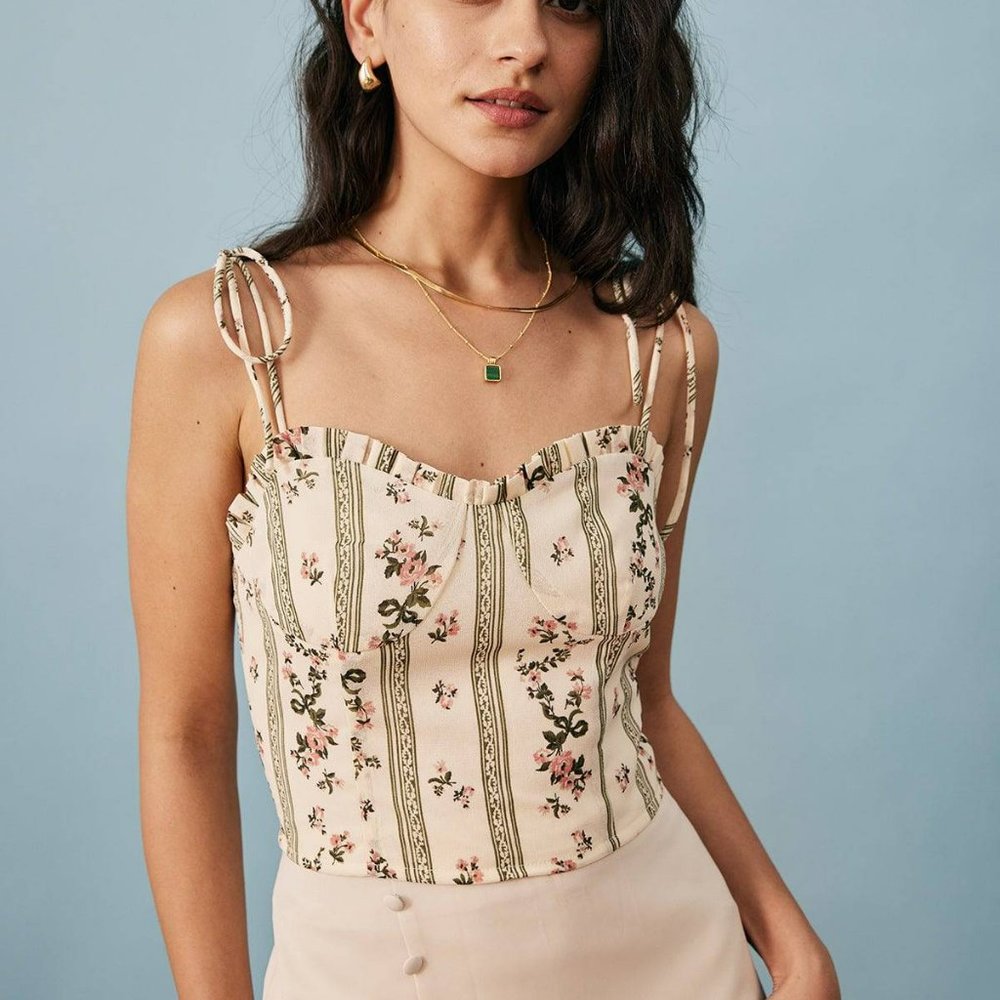 Beige and Pink Floral Cami Top - Size M
